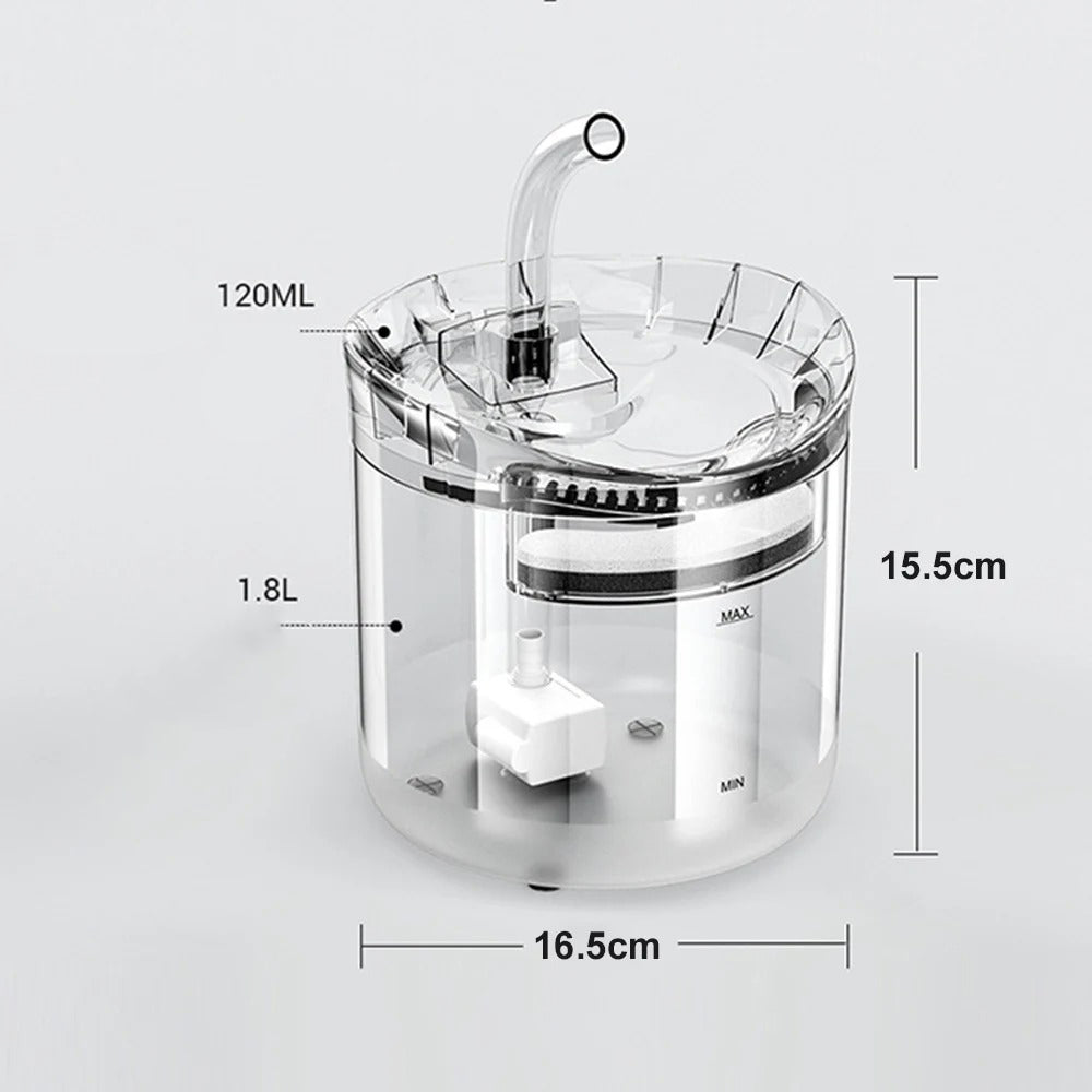 Fuente de Agua Automática para Mascotas – 2L, Transparente, Silenciosa y Filtrada