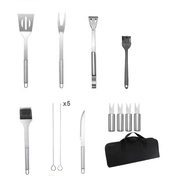 Set de Asado BBQ 15 en 1 – Cocina al aire libre con estilo y precisión