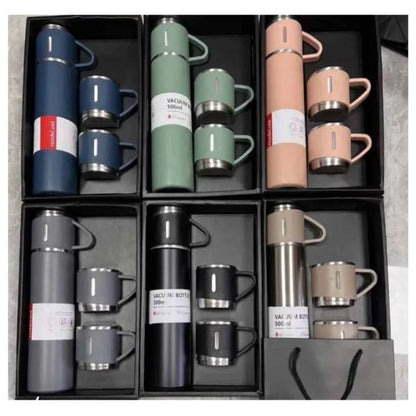 Termo de acero inoxidable con 2 vasos y estuche – 500 ml, doble pared térmica