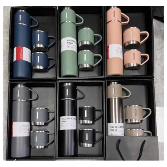Termo de acero inoxidable con 2 vasos y estuche – 500 ml, doble pared térmica