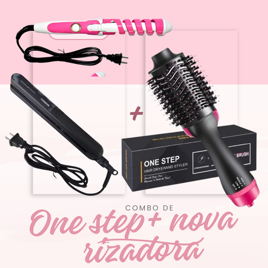 Combo One Step 3 en 1: Cepillo Secador + Plancha Alisadora + Rizadora Profesional