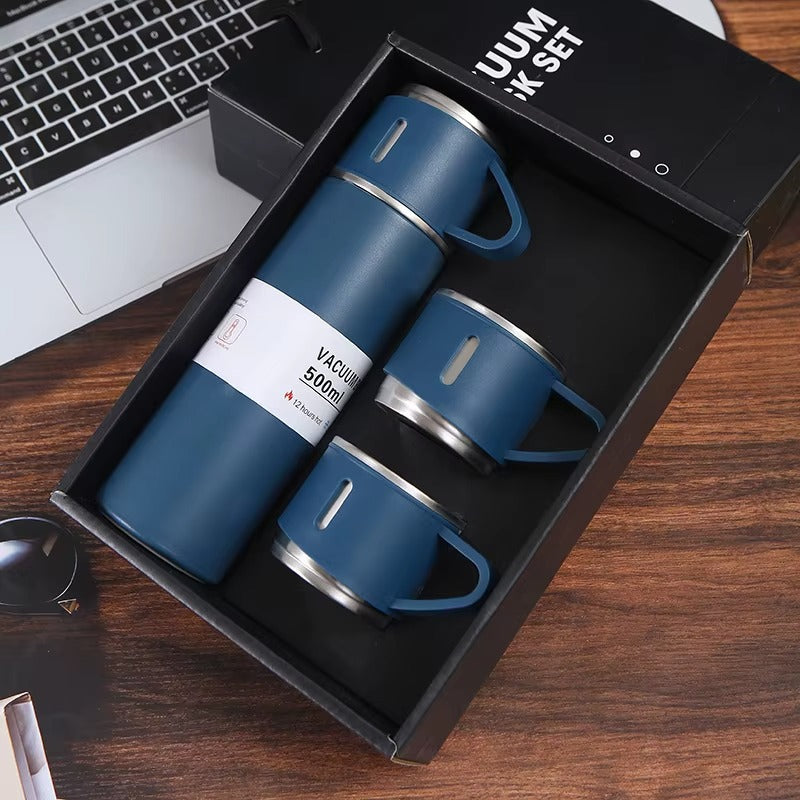 Termo de acero inoxidable con 2 vasos y estuche – 500 ml, doble pared térmica