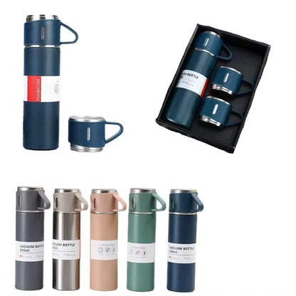 Termo de acero inoxidable con 2 vasos y estuche – 500 ml, doble pared térmica