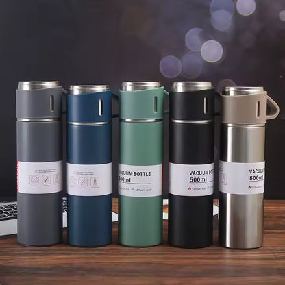 Termo de acero inoxidable con 2 vasos y estuche – 500 ml, doble pared térmica