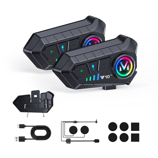 Auriculares Bluetooth para Casco de Moto | Intercomunicador con Micrófono y Luces RGB