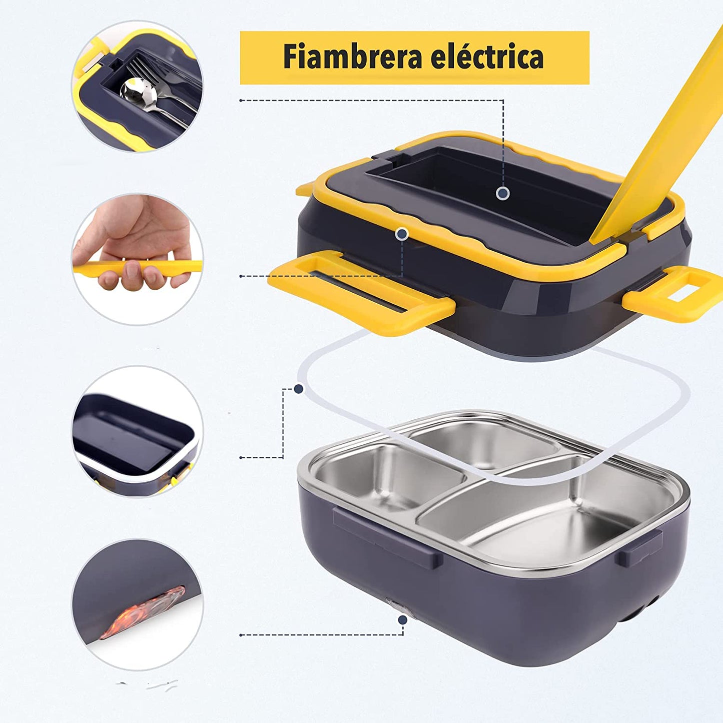 Lonchera Eléctrica Negra Portátil 2 en 1 para Carro y Oficina