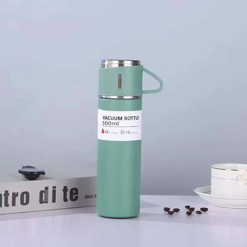Termo de acero inoxidable con 2 vasos y estuche – 500 ml, doble pared térmica