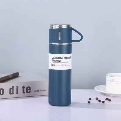 Termo de acero inoxidable con 2 vasos y estuche – 500 ml, doble pared térmica