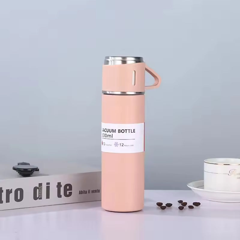 Termo de acero inoxidable con 2 vasos y estuche – 500 ml, doble pared térmica