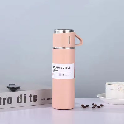Termo de acero inoxidable con 2 vasos y estuche – 500 ml, doble pared térmica
