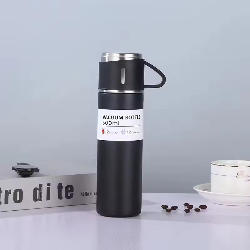 Termo de acero inoxidable con 2 vasos y estuche – 500 ml, doble pared térmica
