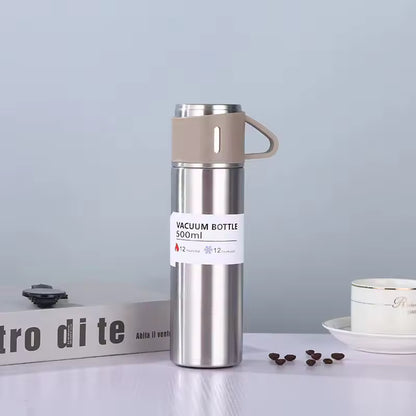 Termo de acero inoxidable con 2 vasos y estuche – 500 ml, doble pared térmica
